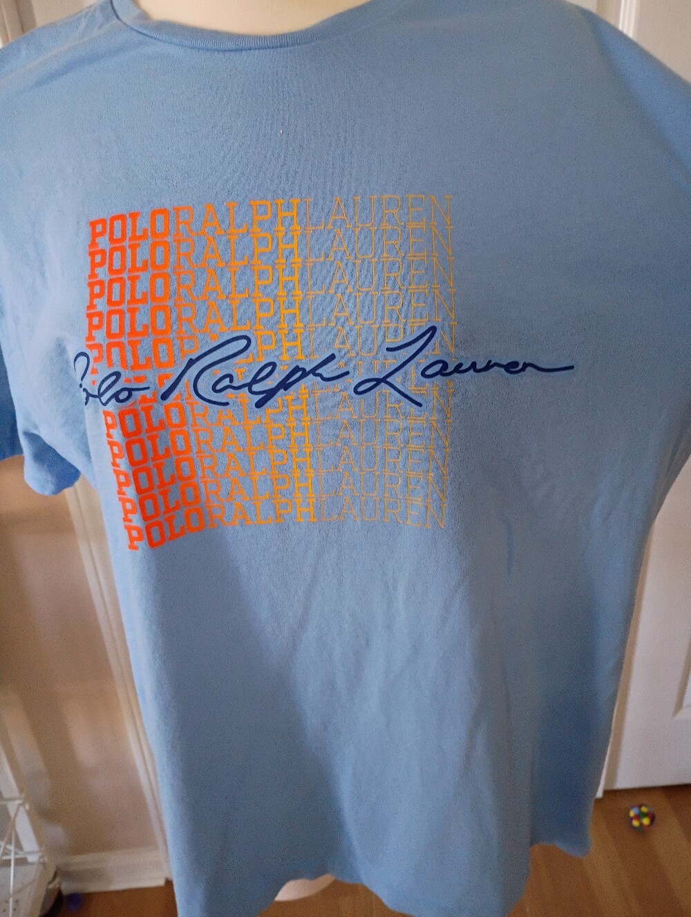 Polo by Ralph Lauren Light Blue Tee with Multicolor Logo - Size L
